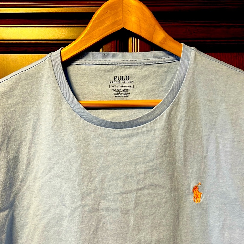 Ralph Lauren Polo Men’s Custom Slim Fit T-Shirt Baby Blue Soft & Comfortable Tee